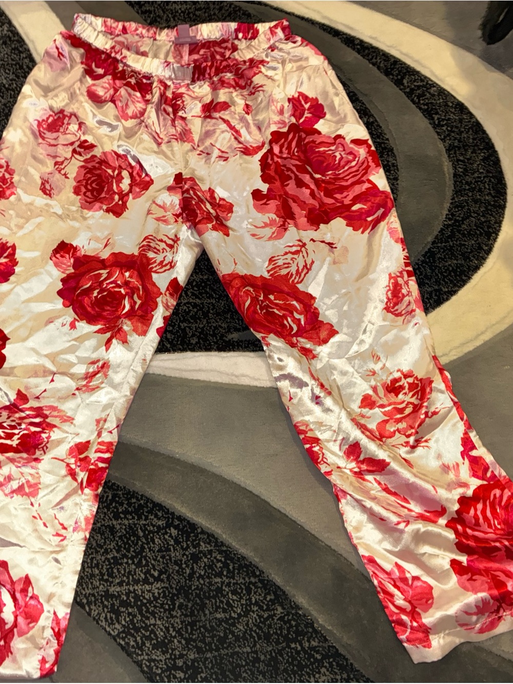 ANTONIO MELANI Cream and Red Floral Satin Pajama Pants
